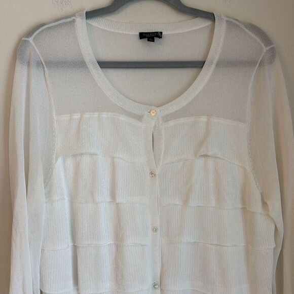 Talbots women winter white delicate tiered cartigan knit sweater XL rayon nylon - Picture 2 of 8